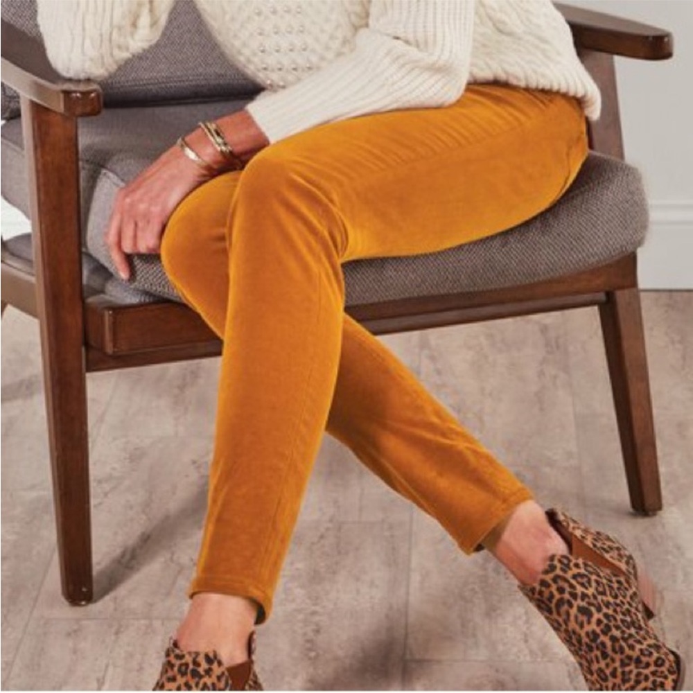 Soft Surroundings Orange Corduroy Pull-On Skinny Ankle Pants. Size Large. NWT